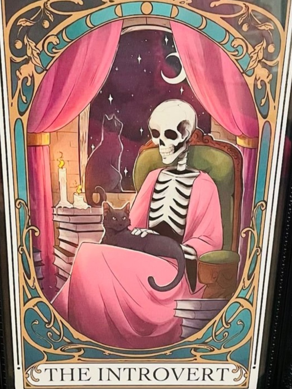 The Introvert Art Print — Pink Robe with Teal & Gold Accents